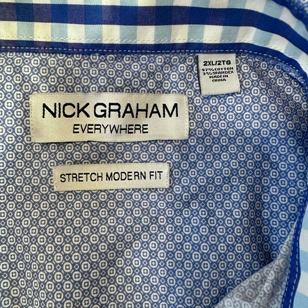 Nick Graham Everywhere stretch Modern Fit Blue Geometric button down  2XL - Picture 3 of 12